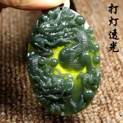 精品新疆天然和田玉青玉双龙戏珠玉坠玉佩男吊坠