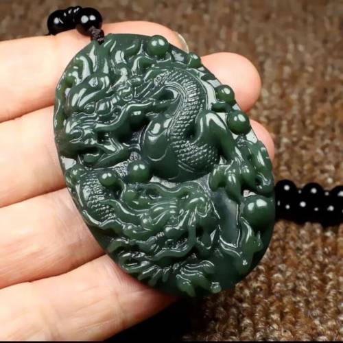 精品新疆天然和田玉青玉双龙戏珠玉坠玉佩男吊坠