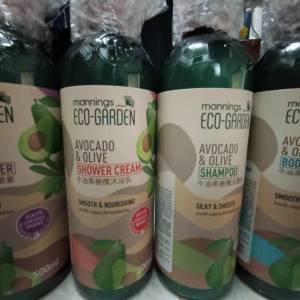 Mannings Eco-Garden牛油果橄欖洗髮乳，護髮素，沐浴乳，潤膚露