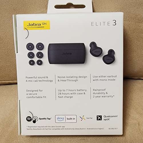 Jabra elite 3 earphones，全新行貨，dark grey