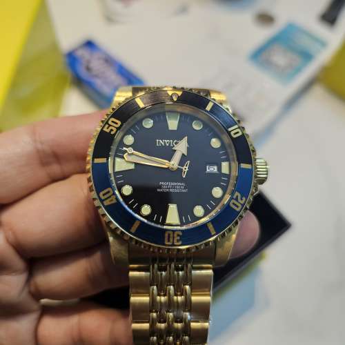 全新Invicta 藍黑圈黑面 全金5珠帶 44mm NH35A自動機械錶