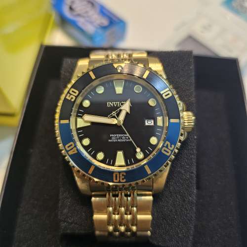 全新Invicta 藍黑圈黑面 全金5珠帶 44mm NH35A自動機械錶