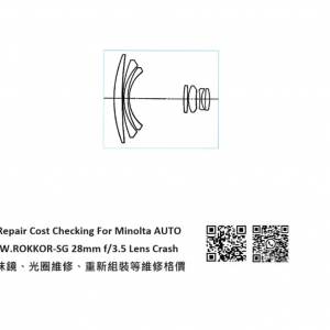 Repair Cost Checking For Minolta AUTO W.ROKKOR-SG 28mm f/3.5 Lens Crash 抹鏡、...