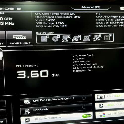 MSI B550M + R5 3600 問題板及CPU