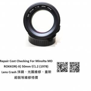 Repair Cost Checking For Minolta MD ROKKOR(-X) 50mm f/1.2 (1978) Lens Crash 抹鏡
