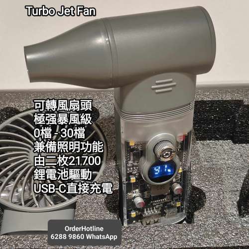 頂級手提電風扇 暴風之王 Turbo Jet Fan可USB-C直接充電. 10000 mAh.兼備強光照明功能