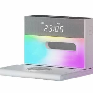 N102無線充電器15 W桌面多功能無線充五合一帶藍牙音箱彩燈鬧鐘時鐘一體設計安全快充...
