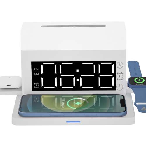 MG WK多功能無線充電器鬧鐘多彩氛圍燈智能保護無線充數顯屏手機手錶耳機家居便捷