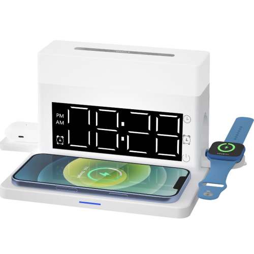 MG WK多功能無線充電器鬧鐘多彩氛圍燈智能保護無線充數顯屏手機手錶耳機家居便捷