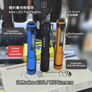 Mini LED Flashlight 🔦 Torch 簡約微電筒 Rechargeable via USB-C. 兼容AAA電池