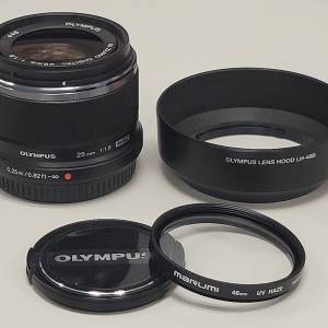 Olympus 黑色 25mm f1.8 MSC 連 原廠 LH-49B 遮光罩 (M43, Panasonic 亦合用) - 98...