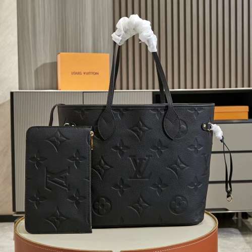 LV路易威登Neverfull MM購物袋中號手袋，Monogram Empreinte Dys軟壓紋皮革