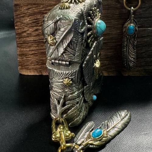 「特價」Zippo 飛鷹印第安羽毛綠松石打火機連頸鏈套裝