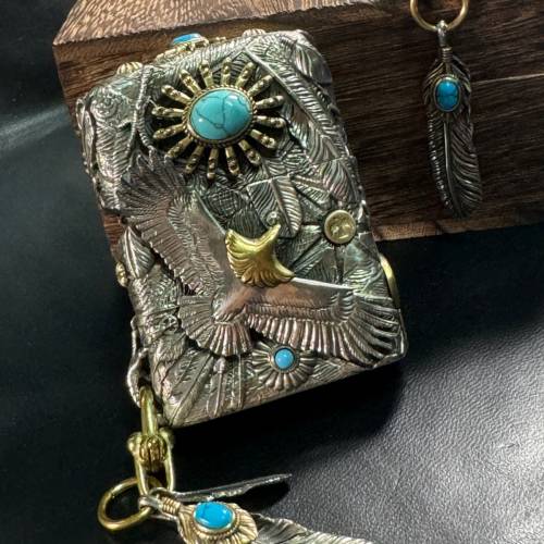 「特價」Zippo 飛鷹印第安羽毛綠松石打火機連頸鏈套裝