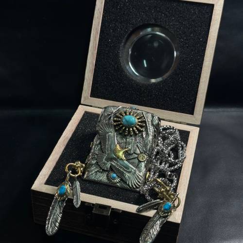 「特價」Zippo 飛鷹印第安羽毛綠松石打火機連頸鏈套裝