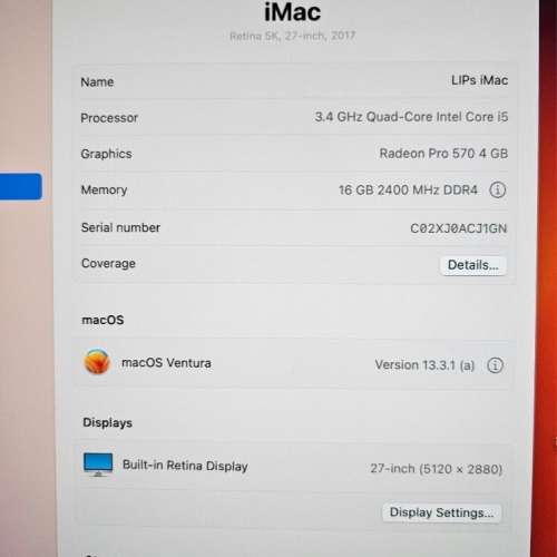 Apple iMac 27-inch 2017 連原裝Keyboard & Mouse (90%New)