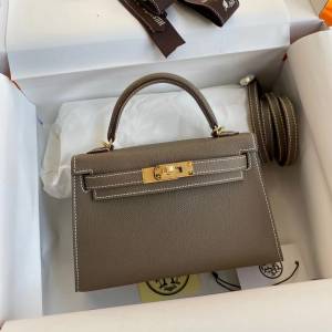 HERMES KELLY 二代MINI 19CM 進口EPSOM大象灰金扣