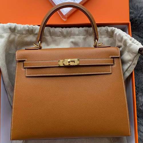 HERMES Kelly爆款 25cm 棕色/金扣高級進口Epsom皮 經典百搭