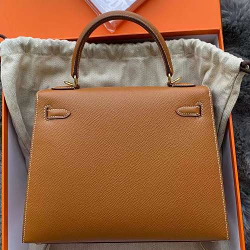 HERMES Kelly爆款 25cm 棕色/金扣高級進口Epsom皮 經典百搭