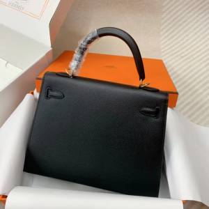 HERMES Kelly爆款 25cm 黑色/金扣高級進口Epsom皮 經典百搭