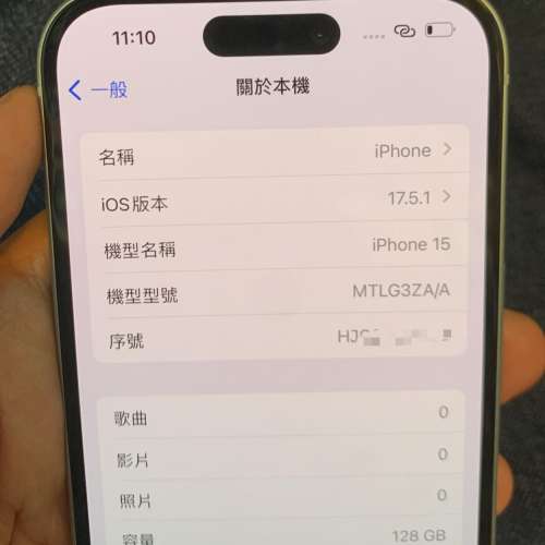 香港行貨 iPhone 15 128GB 藍色，買咗四日、同全新無分別、只充過幾次電，原價 $6899