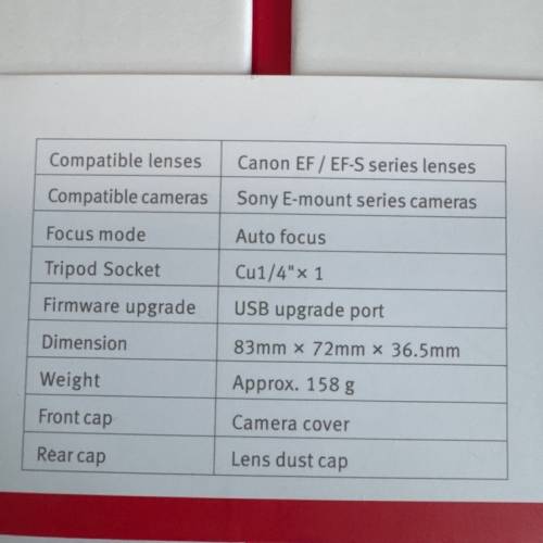 Viltrox Adapter Canon EF/EFS(lens) to sony e mount camera