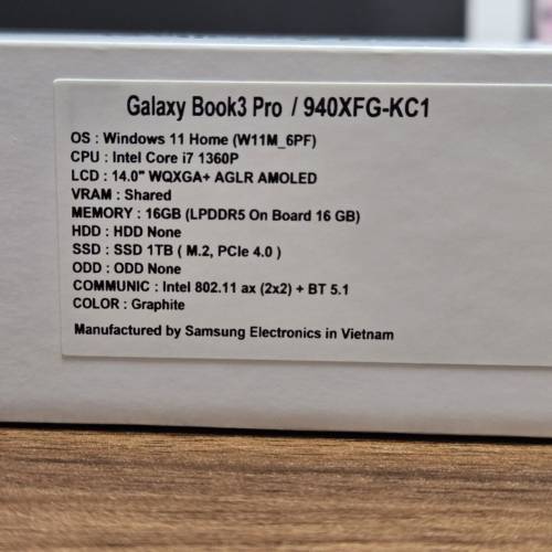 只開盒未用過 原廠保用至2025年6月中 Samsung Galaxy Book3 Pro 14"(i7 1360P 16GB...