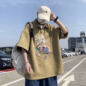 麂皮320g重磅polo領短袖T恤男潮牌潮流美式復古高街oversize半袖