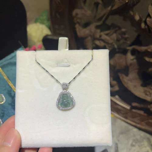 s925項鍊搭配天然冰種玉石A翡翠藍水佛公福豆葫蘆吊墜項鍊天然翡翠玉石多款式