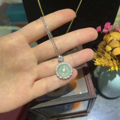 s925項鍊搭配天然冰種玉石A翡翠藍水佛公福豆葫蘆吊墜項鍊天然翡翠玉石多款式
