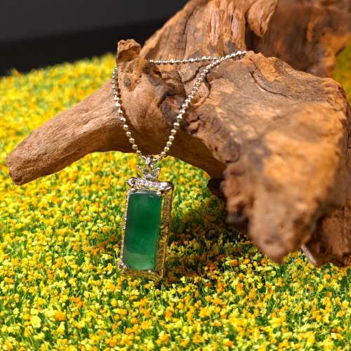 S925銀鑲正陽綠無事牌吊墜