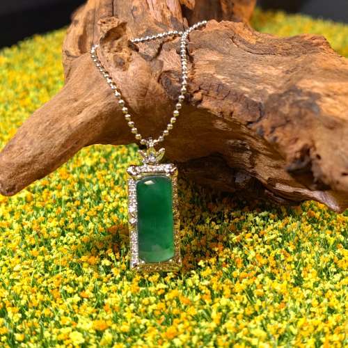 S925銀鑲正陽綠無事牌吊墜