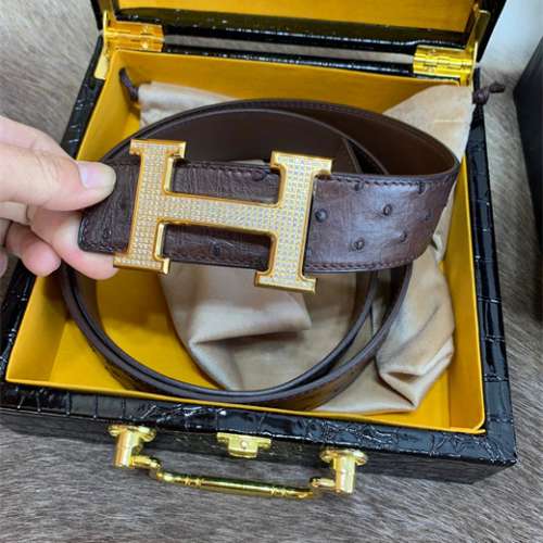 Hermes男士棕色真皮腰帶