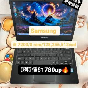 (荃灣實體店，超薄新機質素🫶🏻‼️)Samsung i5 7200/8 ram/128,256,512ssd /13.3寸...