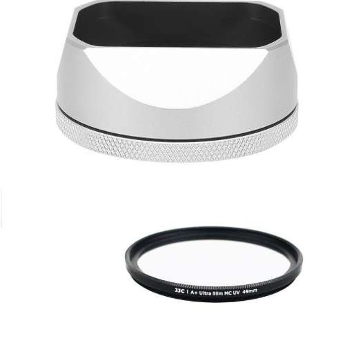 HAOGE LH-X54W Hood With JJC A+ Ultra Slim Multi-Coated UV Filter - 49mm 銀色遮...