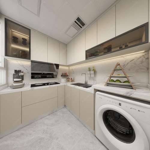 💚厨房L型櫥櫃全屋訂造	廚房石英石雲石廚房地櫃設計訂做裝修工程公司