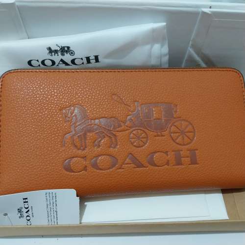 coach 馬車橙啡色長銀包