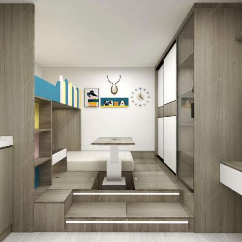 👍地台床設計方案公屋設計 書檯書櫃組合設計木質衣櫃 簡約實用 實木推門衣櫃衣櫃訂...