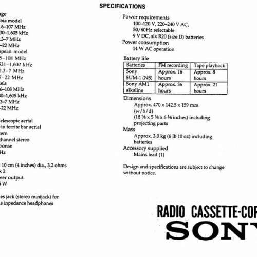 Sony CFS-B5S 立體聲卡盒式磁帶播放器錄音機收音機