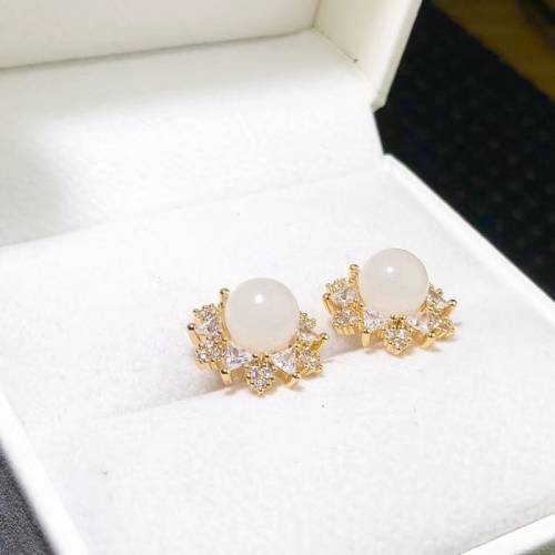 精品天然和田玉耳钉 925银镶玉耳坠 白玉耳钉