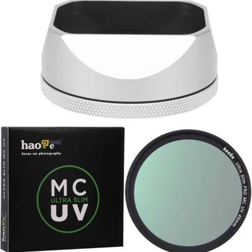 Haoge Square Metal Lens Hood With 49mm MCUV For Fujifilm X100VI 銀色遮光罩連...