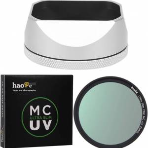 Haoge Square Metal Lens Hood With 49mm MCUV For Fujifilm X100VI 銀色遮光罩連...