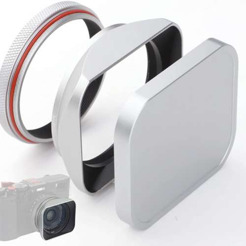 Haoge Square Metal Lens Hood with 49mm Adapter Ring Metal Cap For FujiFIlm X100V