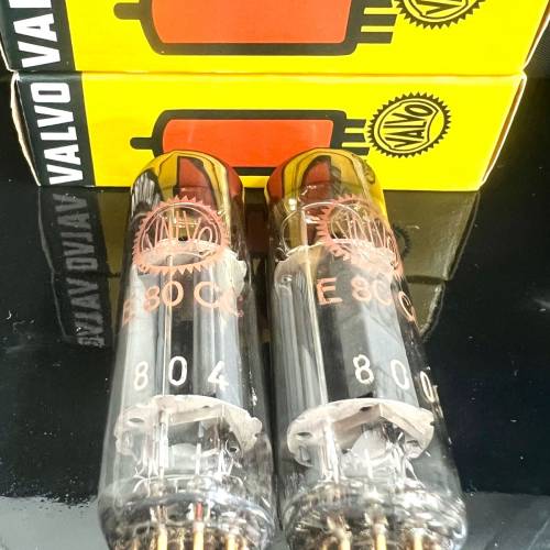 E80CC Valvo Philips 紅字圓環長灰屏金腿配對一對荷蘭1960同年同號製造有盒直代ECC...