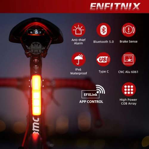 100%New Enfitnix XliteBT Smart Bike Tail Light with Thief Alarm USB Charge