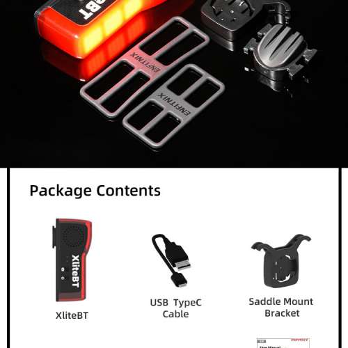 100%New Enfitnix XliteBT Smart Bike Tail Light with Thief Alarm USB Charge