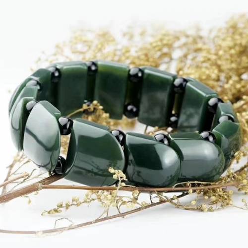 天然新疆和田玉龙鳞扣手链男女款青玉手排手镯玉石手串