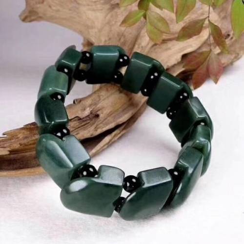 天然新疆和田玉龙鳞扣手链男女款青玉手排手镯玉石手串