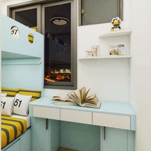 📅兒童房上下床設計睡房書枱書櫃一體	收納衣櫃實木家具衣櫃地台床訂做裝修設計