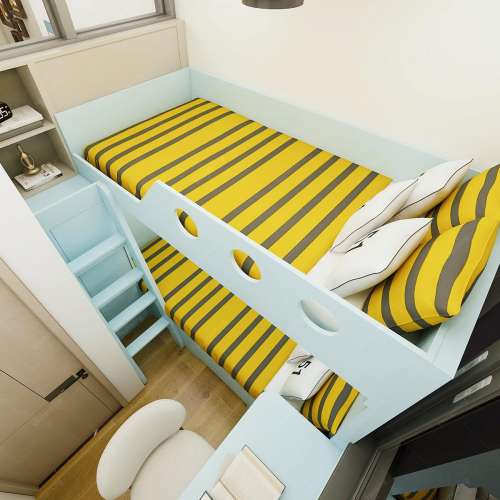 📅兒童房上下床設計睡房書枱書櫃一體	收納衣櫃實木家具衣櫃地台床訂做裝修設計